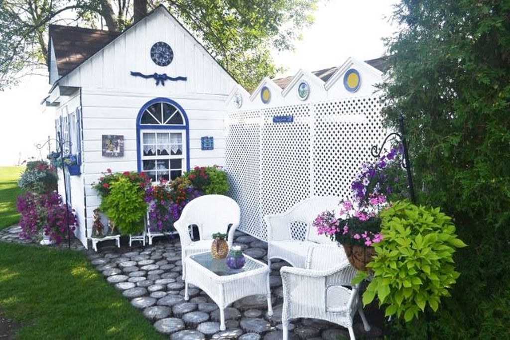 Modern garden shed in white