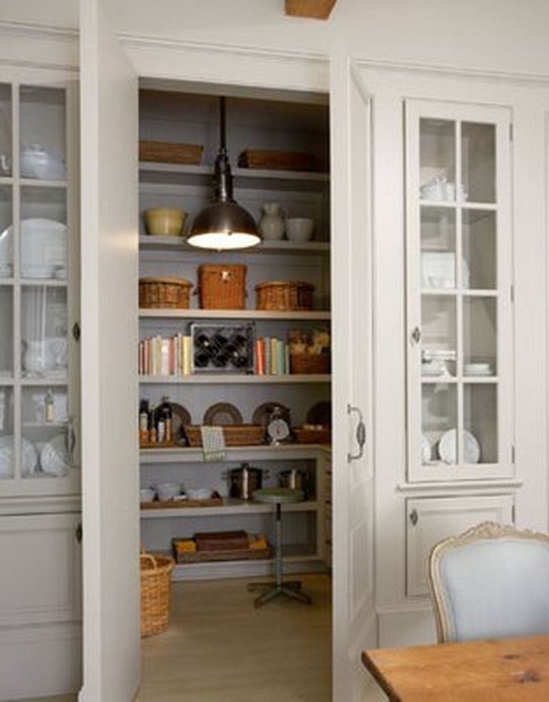 Modern small kitchen pantry with grey color