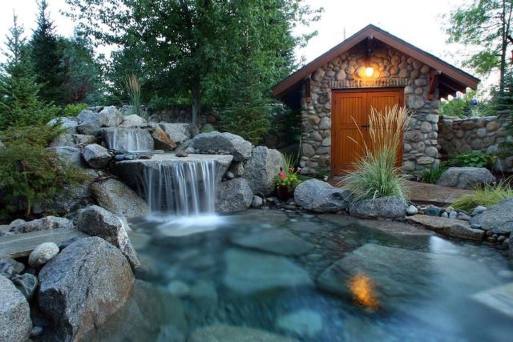Wall shed design with stone
