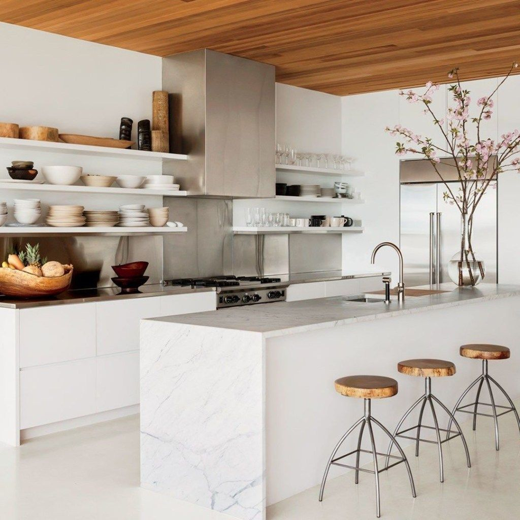White kitchen with shelves to organize your kitchen