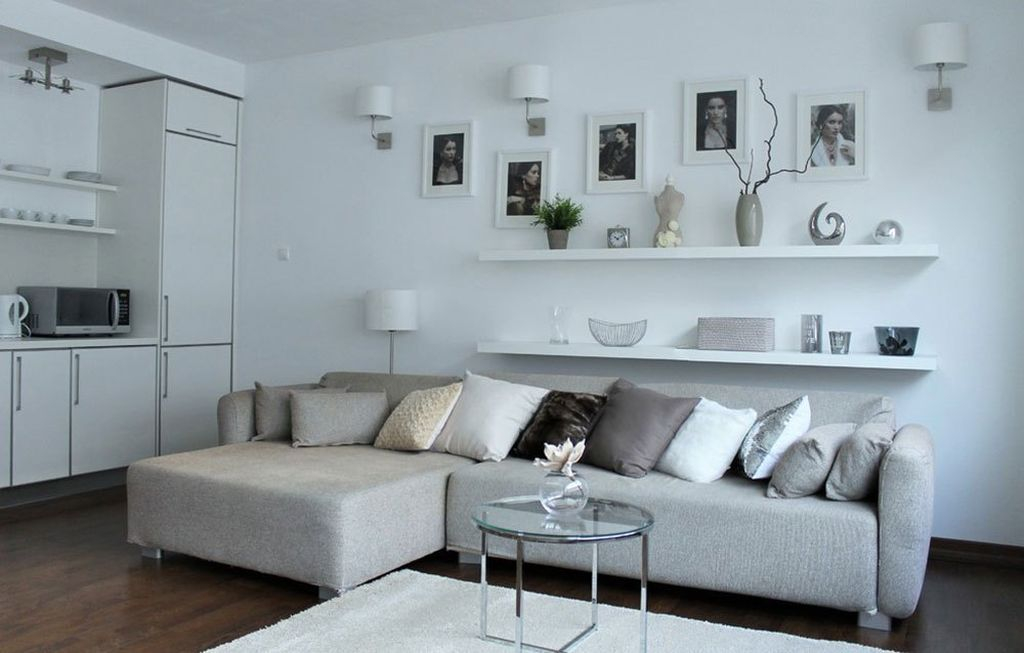 White walls for living room with shelf