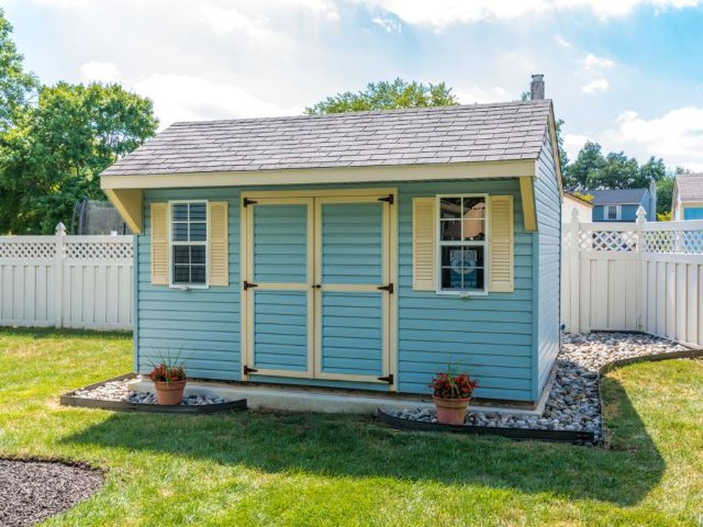 Wooden blue shed design