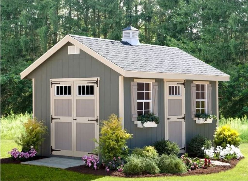 Wooden shed in light blue