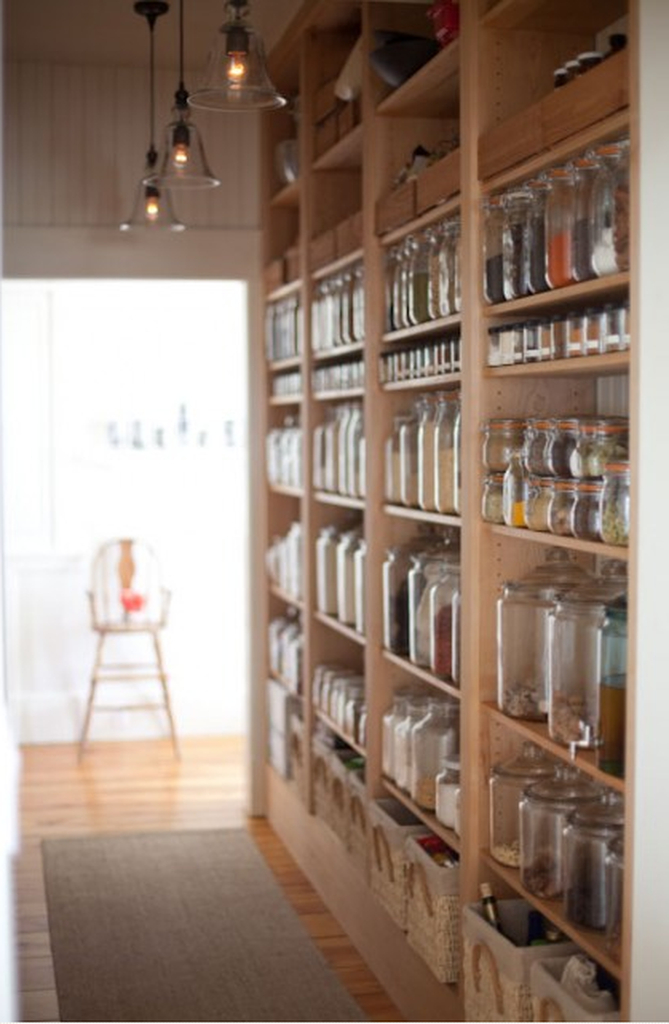 Wooden shelves rack with glass jar