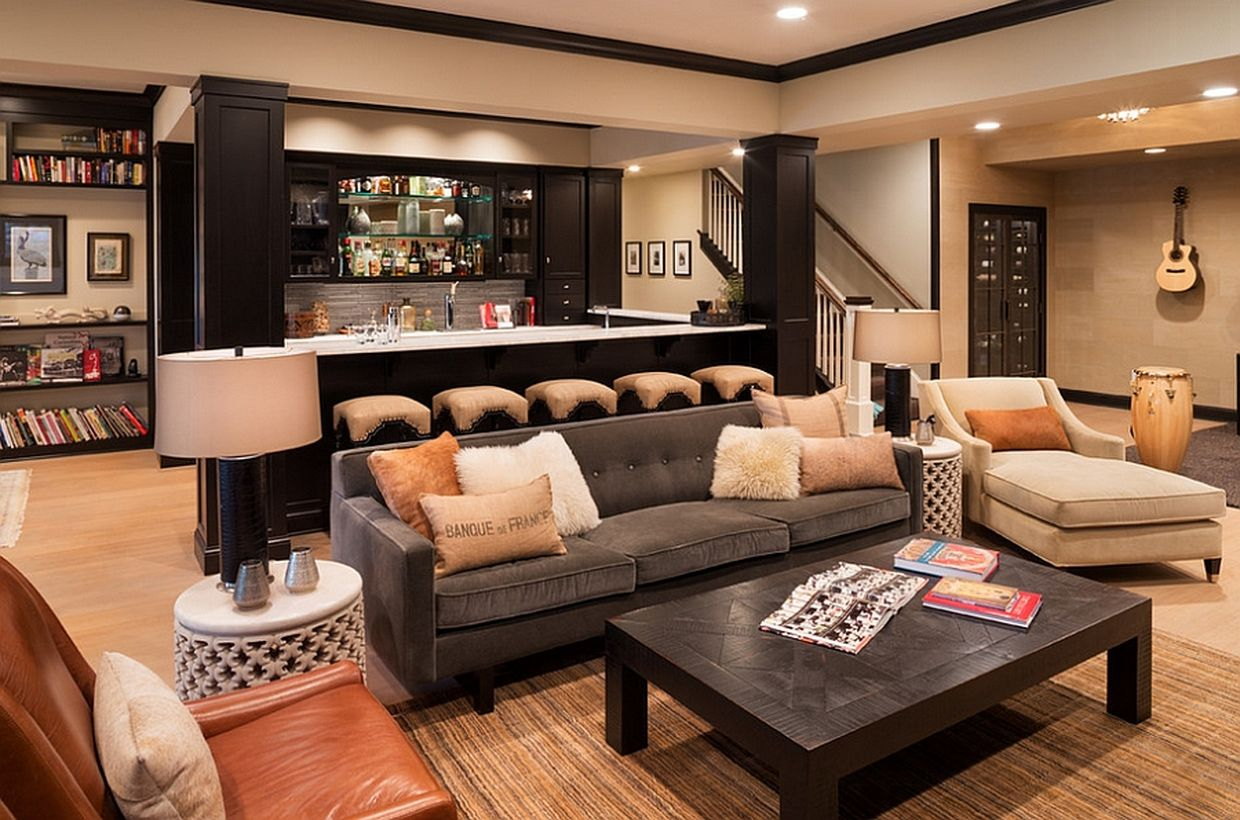 Basement bar and living decoration