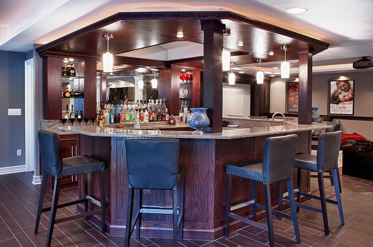 Basement bar design with smart lighting decoration