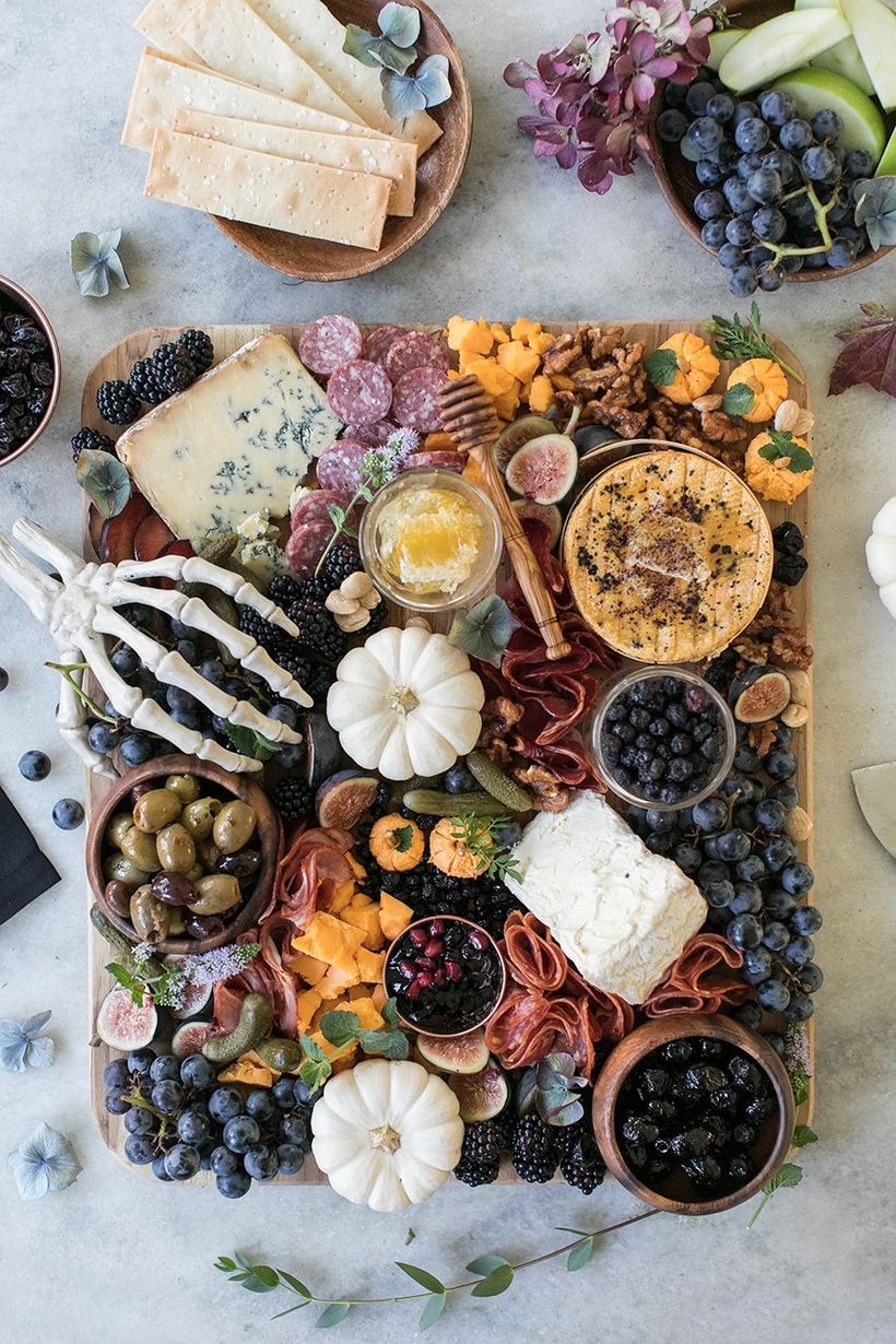 Halloween table decoration with hand bone