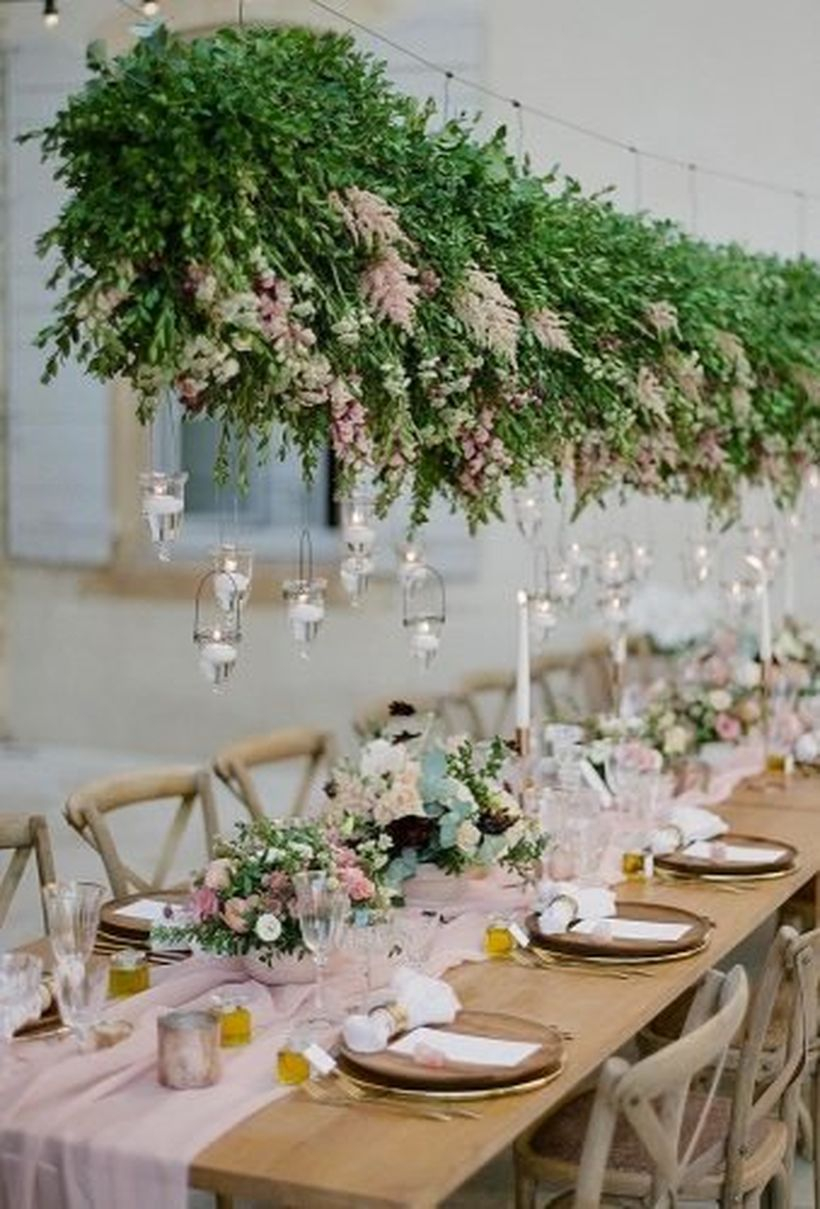 Hanging green plants and hanging candle light decoration