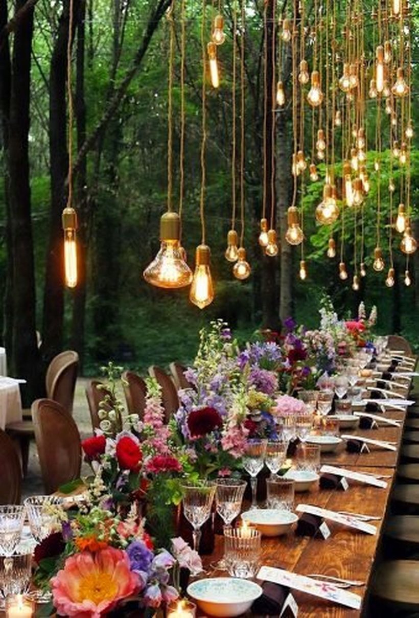 Hanging lamps and colorful flowers wedding ideas