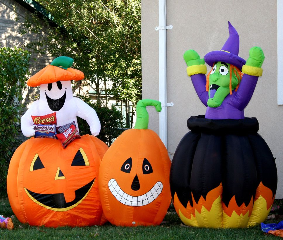Outdoor halloween witch large pumpkin