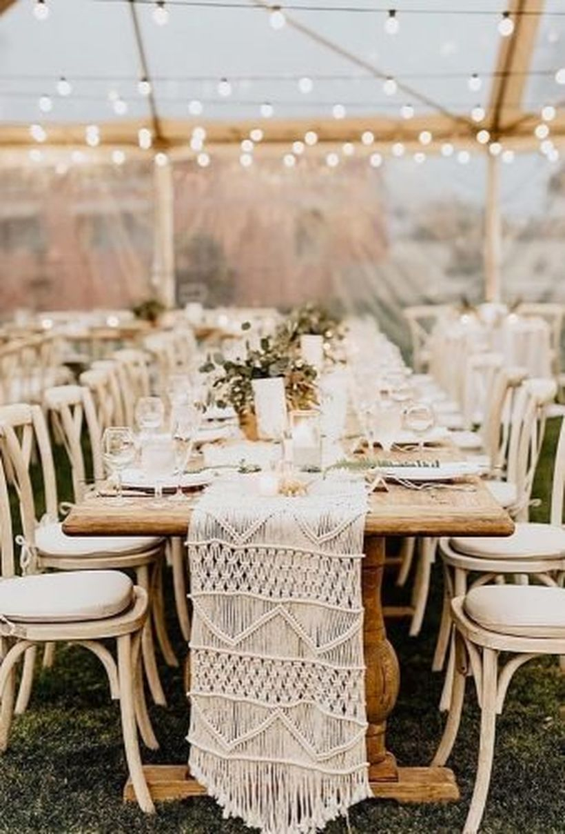 White knit fabric and string lamps decoration