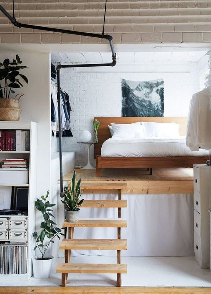 Brick walls in white to perfect your loft bedroom