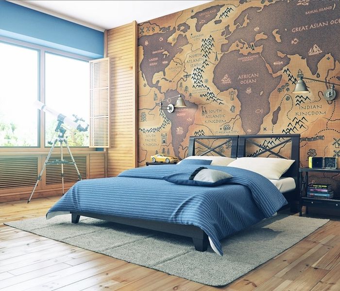 Giant-map-mural-and-old-wooden-floor-for-kids-room.