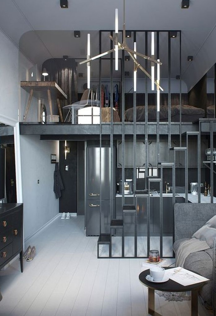 Grey loft bedroom design