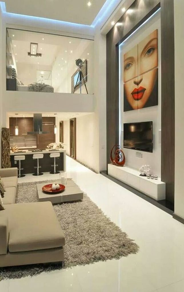 Modern loft bedroom with glass walls