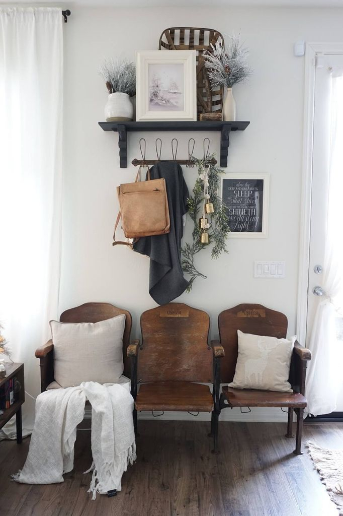 Vintage theater seating with white walls