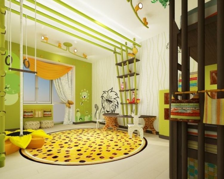 White-and-light-green-theme-animal-mural-for-your-kids-room.