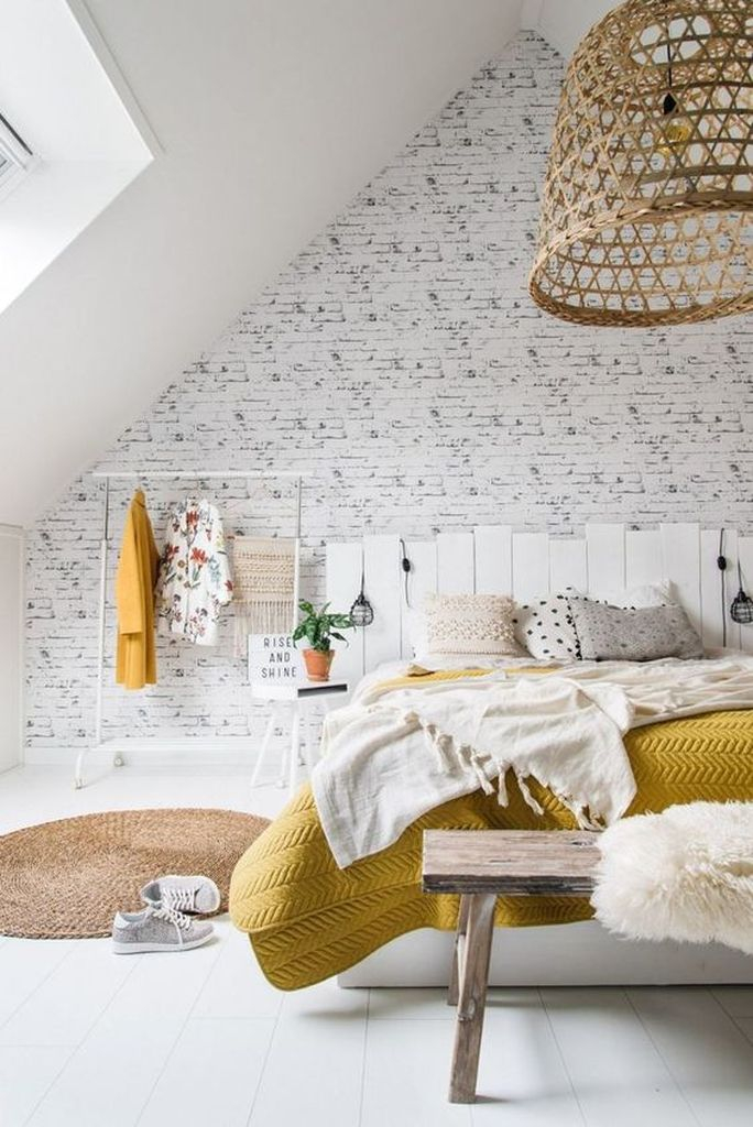 White brick wall for the loft bedroom