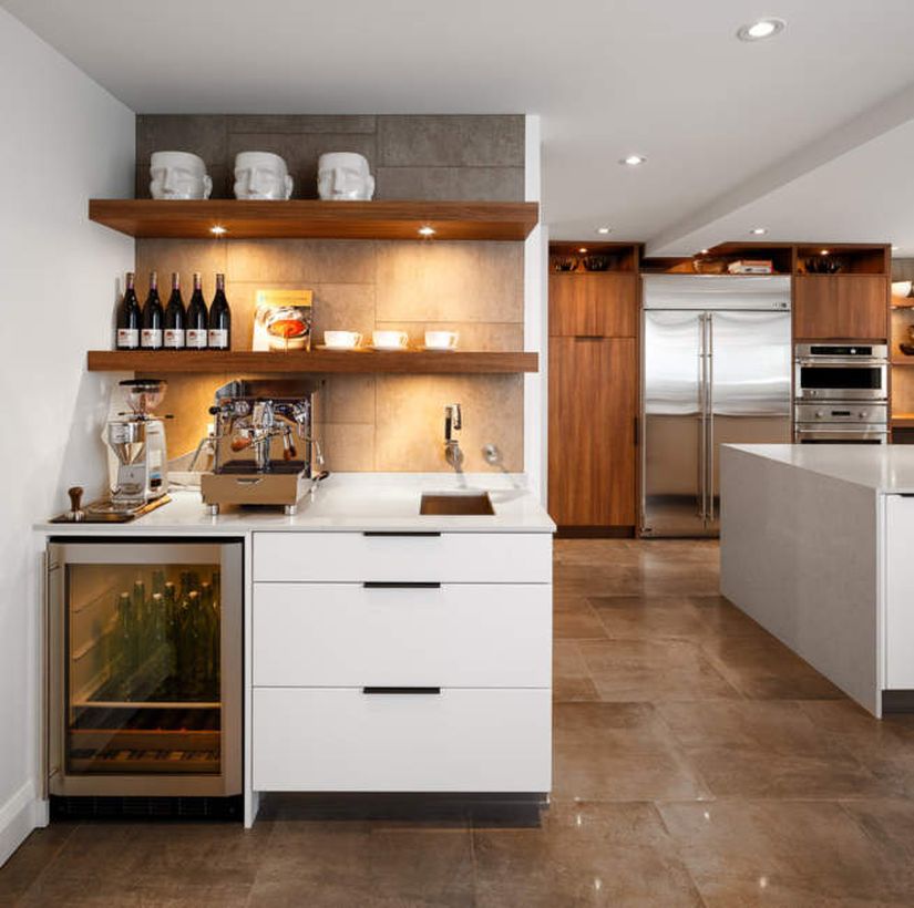 White-coffe-bar-combine-with-wooden-rack-and-light-for-elegant-decoration