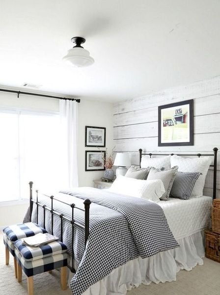 Whitewashed-wooden-walls-checked-and-gingham-prints.-1