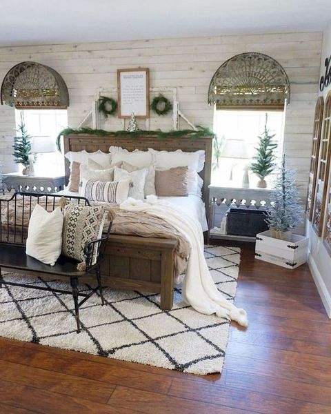 Wooden-furniture-a-vintage-bench-a-rustic-wooden-bed.-1