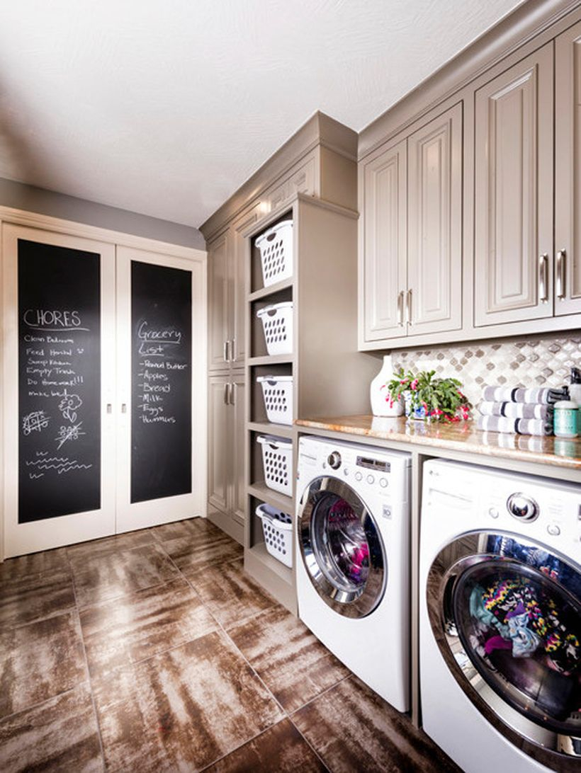 Laundry room with gray wooden cabinet ideas