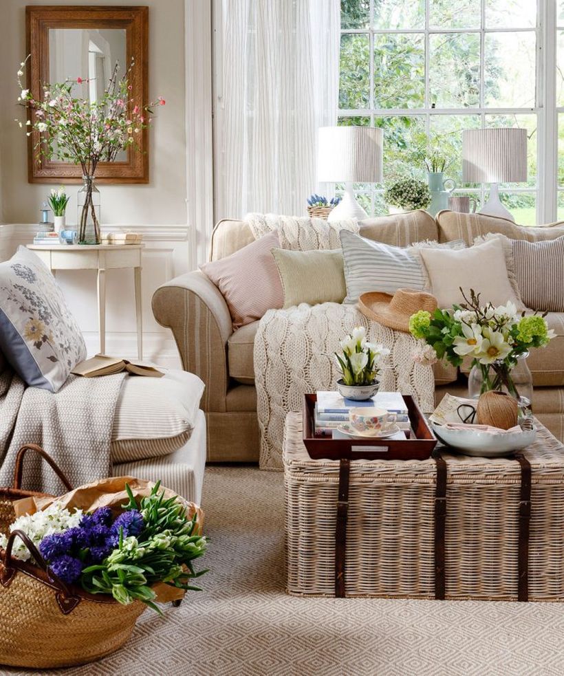 Neutral-traditional-living-room-design-with-a-combination-of-beige-sofa-and-coffee-table-from-wicker-that-makes-you-feel-at-home
