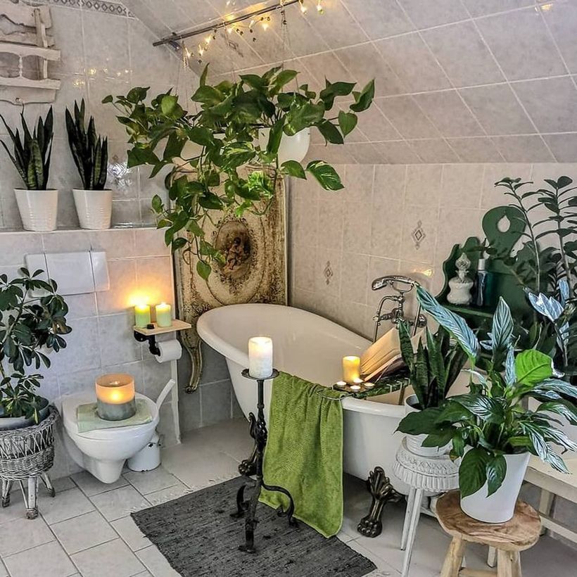Unique-buffer-table-to-store-pots-greenery-in-your-bathroom-makes-a-cool-atmosphere