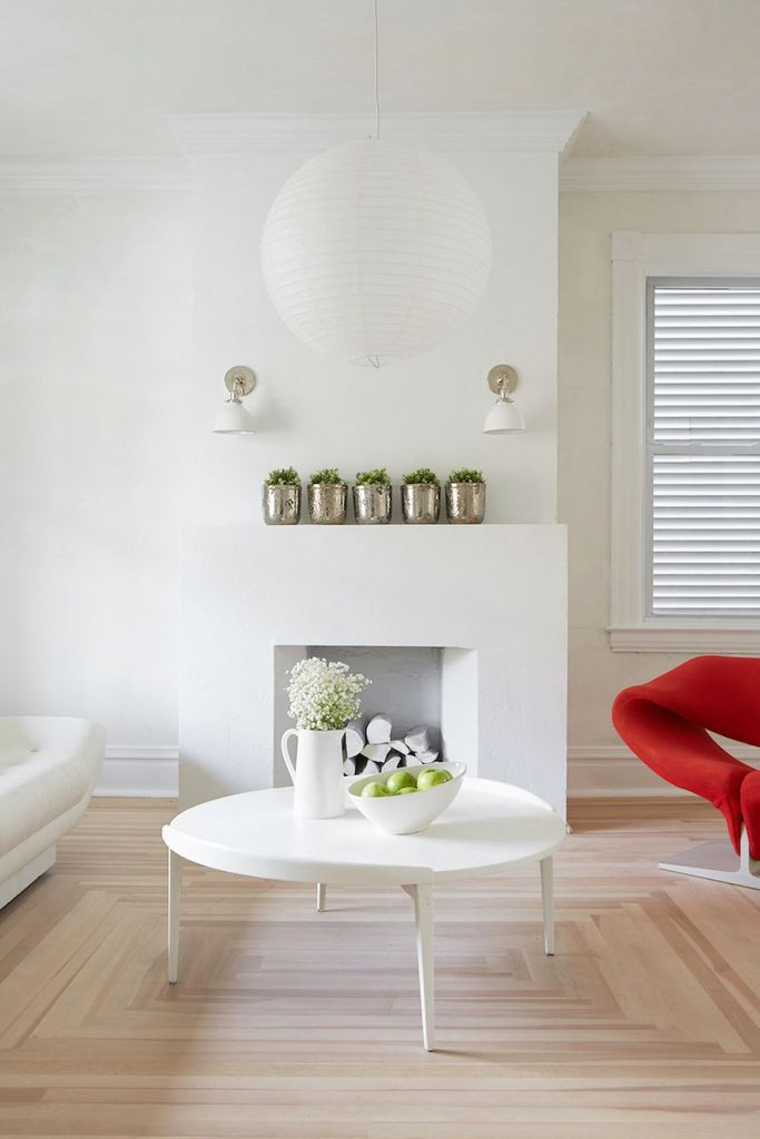 All-white aesthetic fireplace