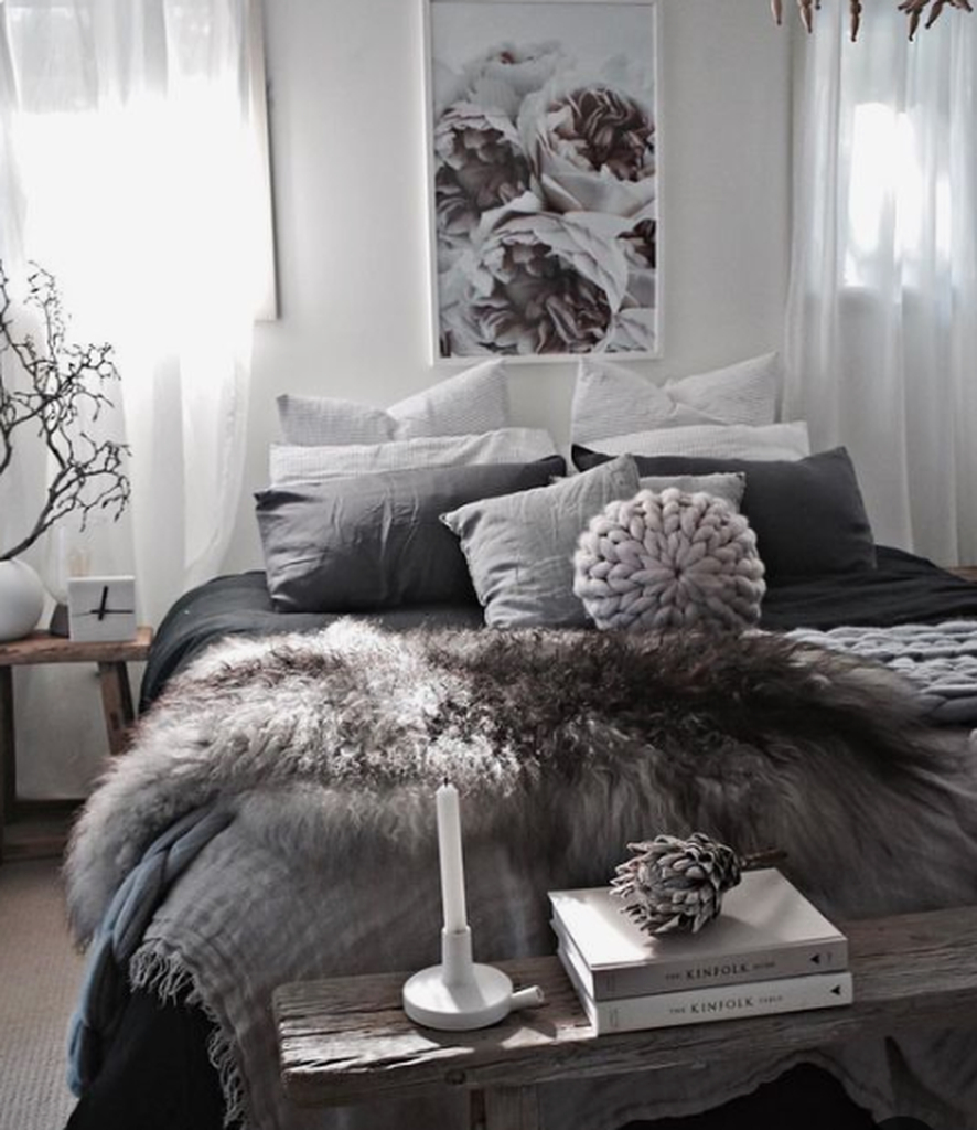 Black and white bedroom for winter