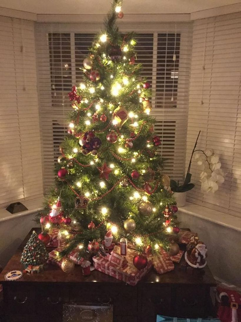 Chrismast tree with red ornament and yellow light