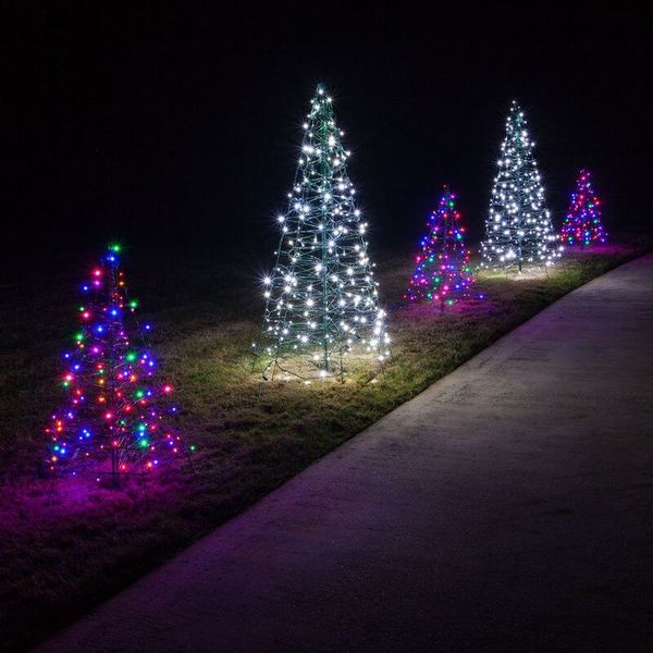 Colorful-christmas-trees-made-out-of-lights-for-front-yard.