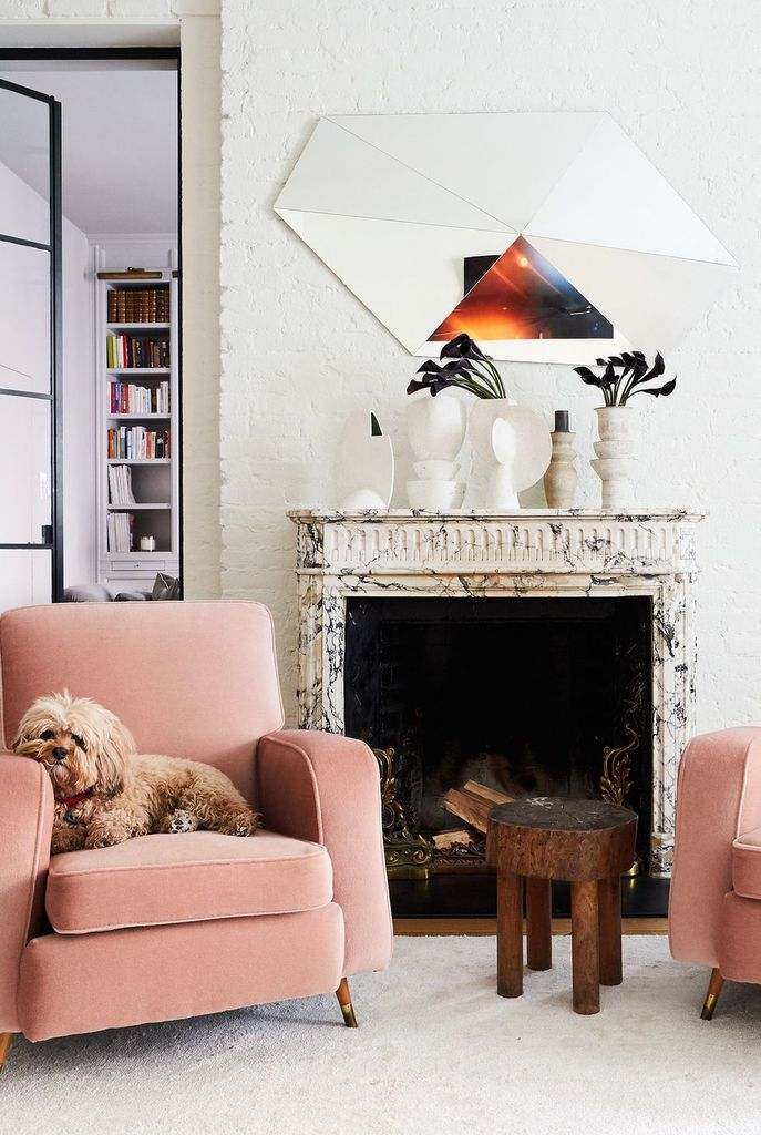 Modern art fireplace combined with wall decoration above it