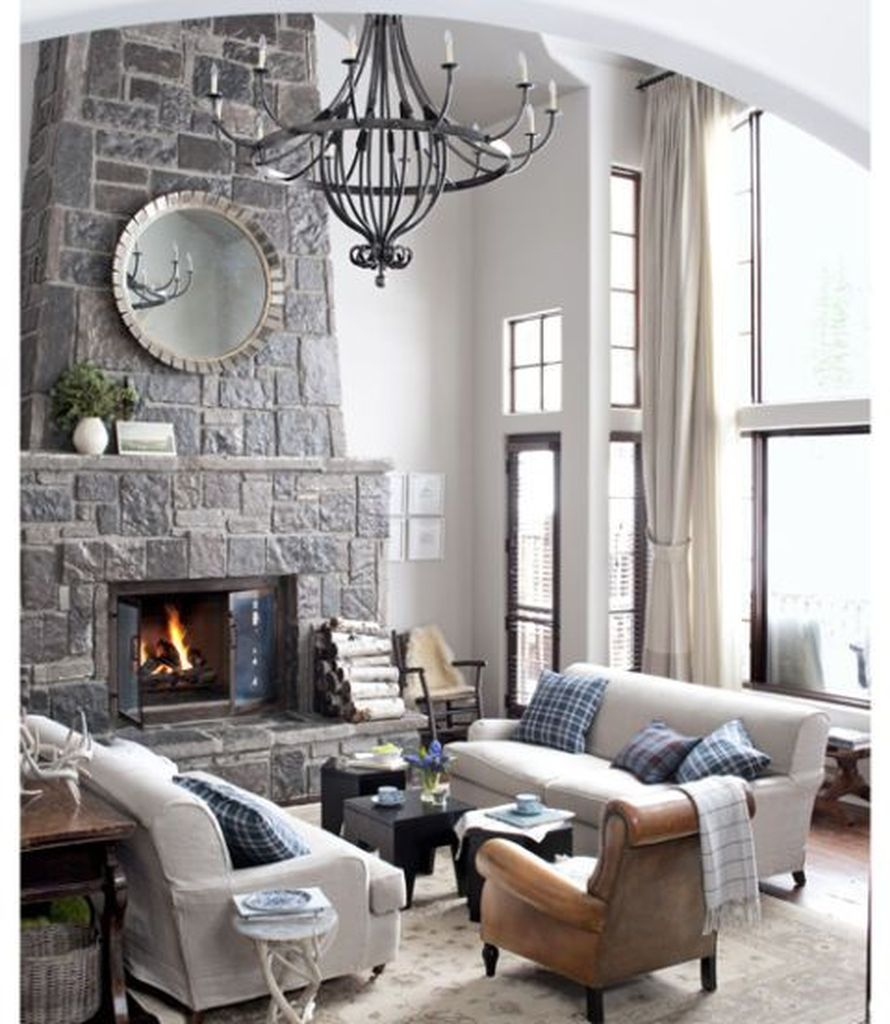 Rustic fireplace combined with white walls