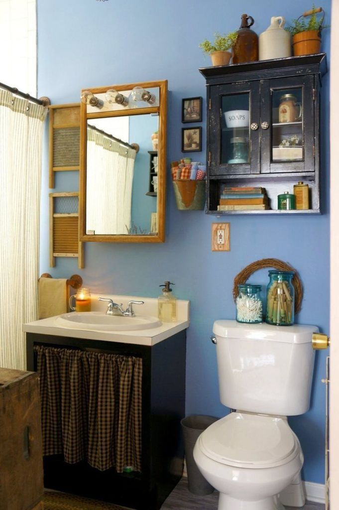 Small rustic bathroom with blue walls