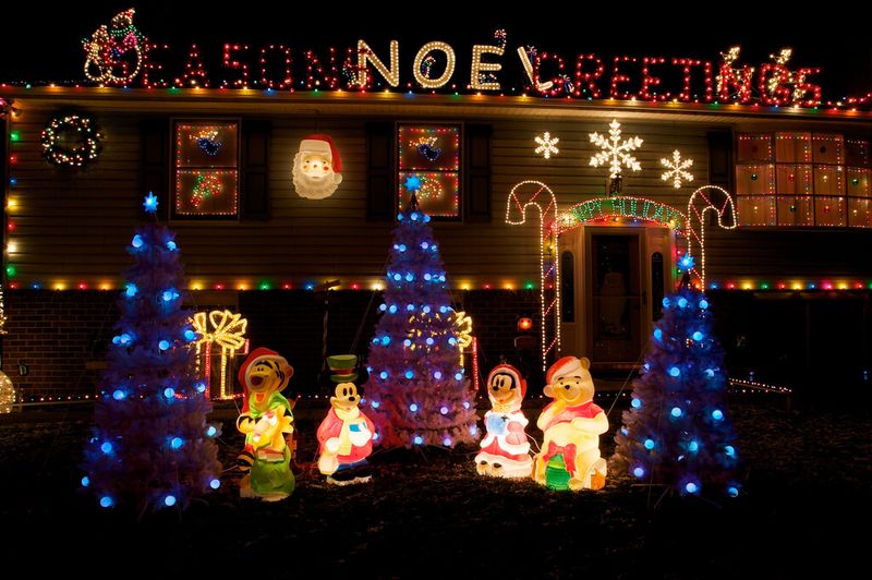 The-white-christmas-trees-decorated-with-fairy-lights.