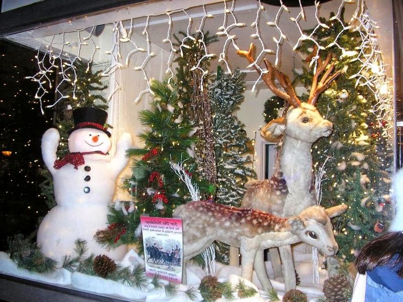 There-are-frosted-christmas-trees-with-red-berries-and-fairy-lights-decoration.