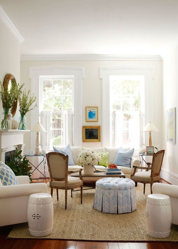 White living room decoration with wooden floor