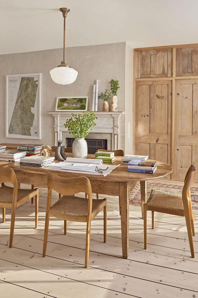 Farmhouse style office with wooden floor