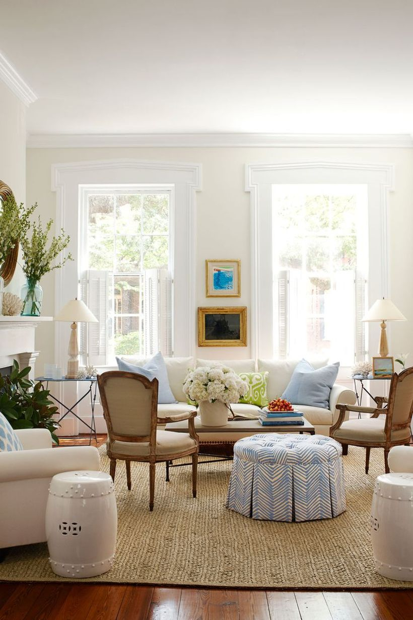 Light blue motif cushion and white sofa