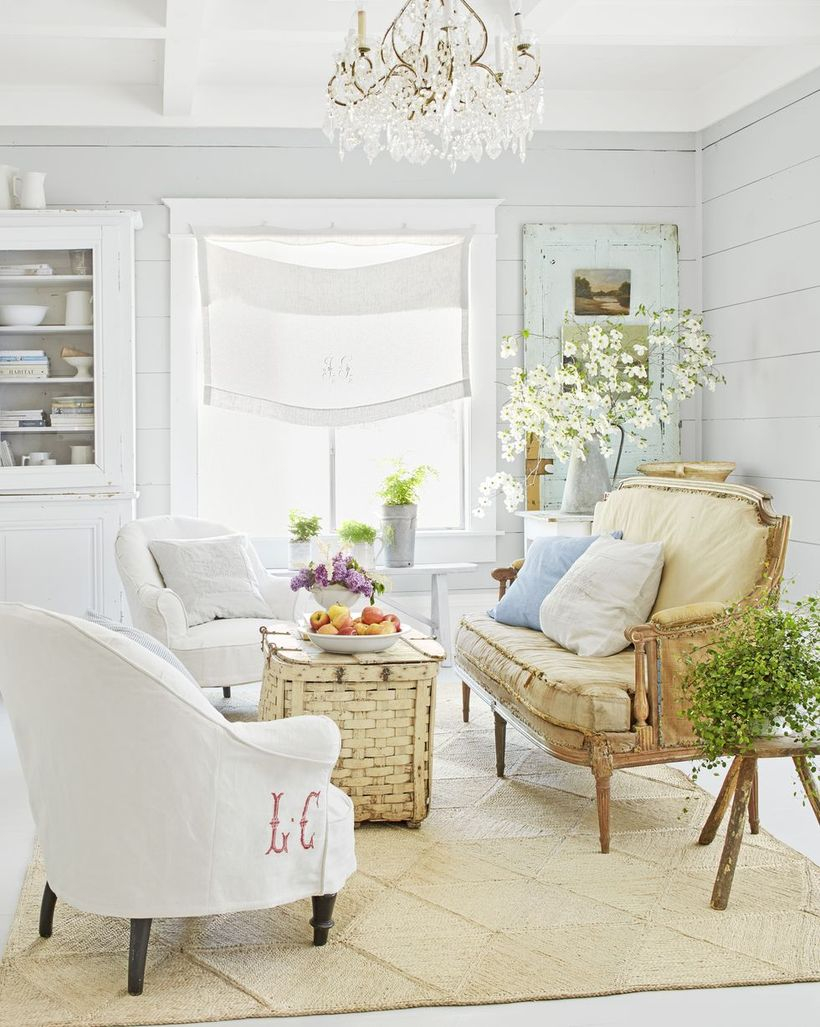 White and light blue cushion with basket table