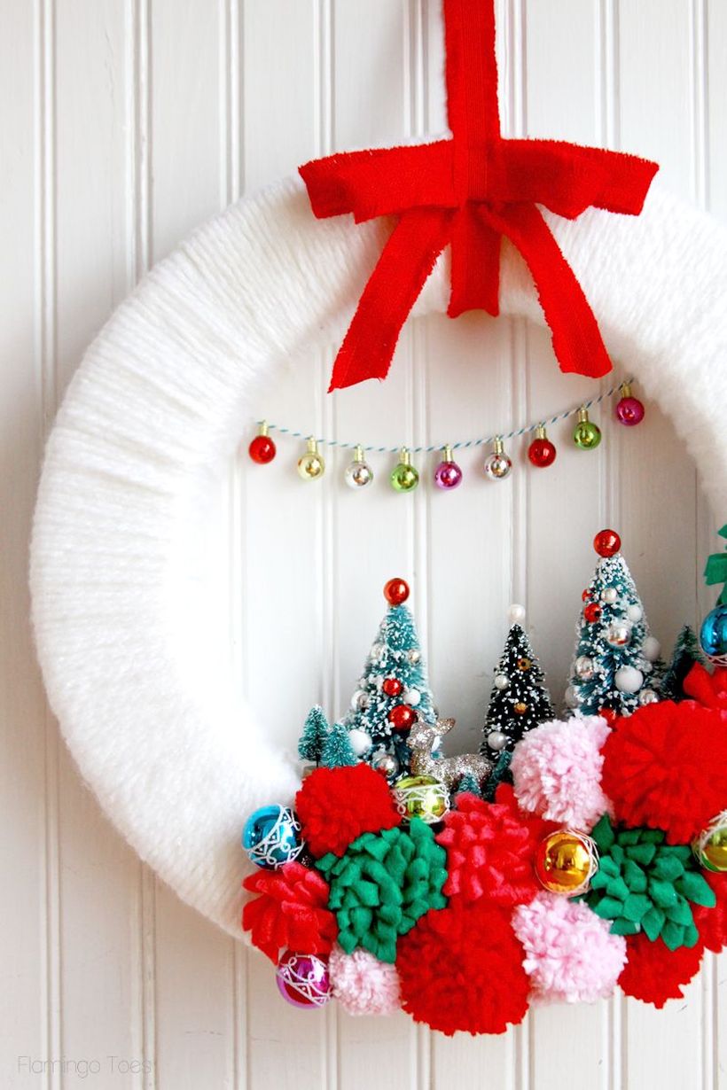 Welcoming-christmas-front-door-with-retro-wreath-colorful-the-vintage-inspired-craft-is-sure-to-make-your-front-door-merry-and-bright.