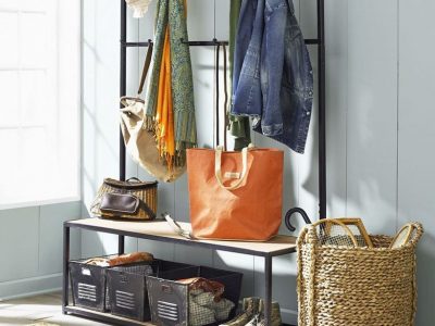Laundry-basket-storage-under-entryway-bench-seat-with-clothing-and-coat-hooks-beside-rattan-umbrella-stand-ideas-783x783