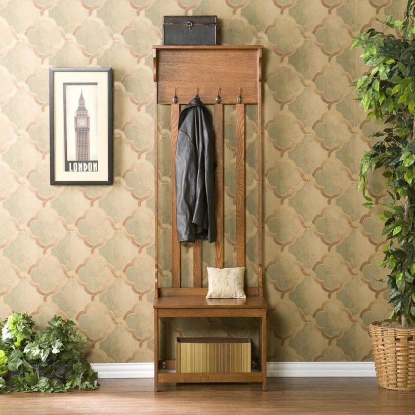 Simple-diy-entryway-bench-with-small-pillow-clothing-hooks-and-wooden-storage-basket-for-small-hallway-design-ideas-783x783