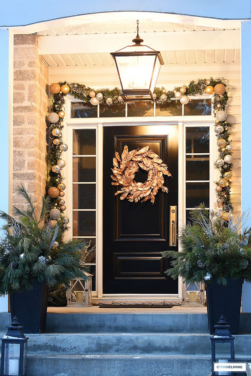 Elegant-christmas-porch-gold-magnolia-wreath-2-1