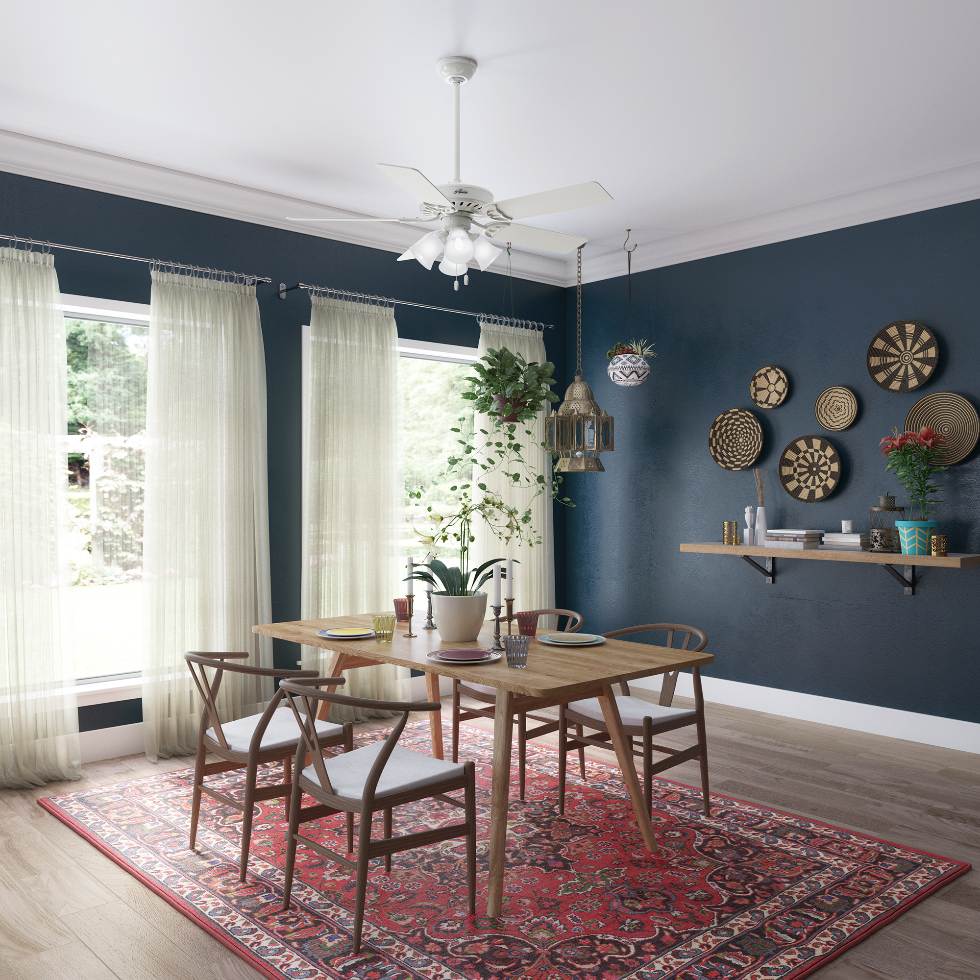 3-hunter-white-ceiling-fan-with-lights-in-modern-bohemian-dining-room-1