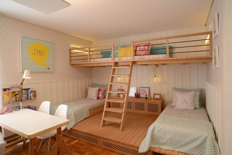 Beautiful bedroom for girls featuring a lofted playspace for both fun and rest 1