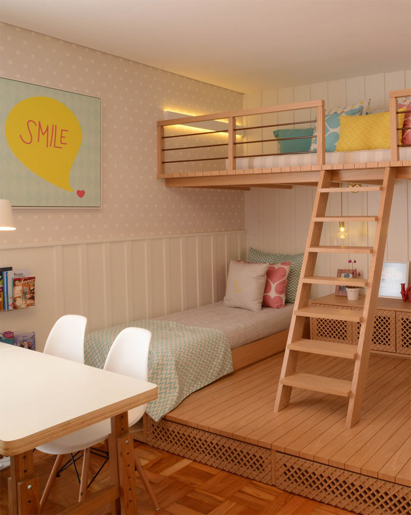 Beautiful bedroom for girls featuring a lofted playspace for both fun and rest 2