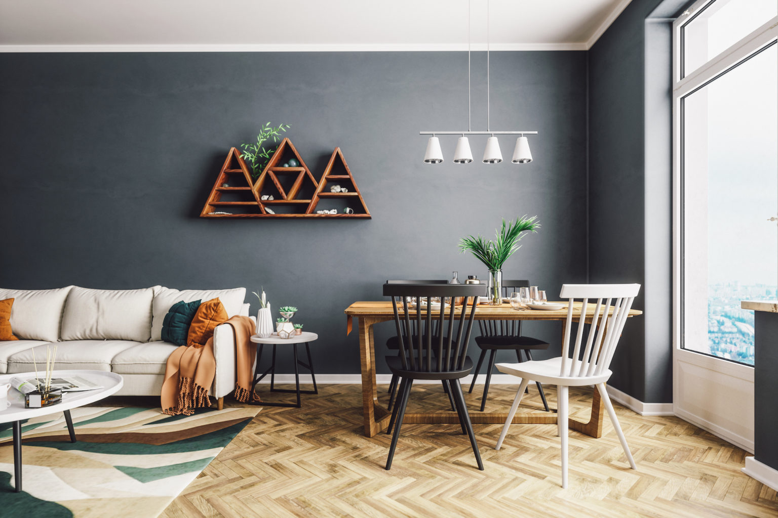 Scandinavian style living and dining room