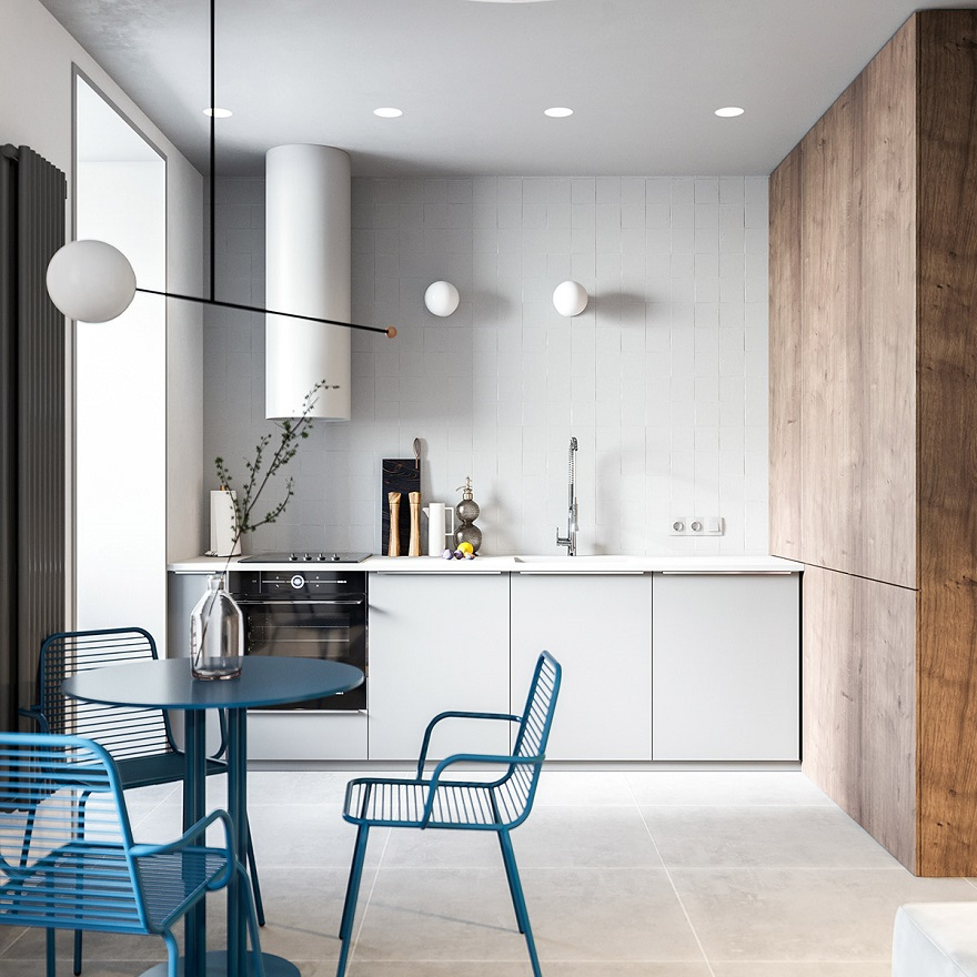 55 square metres house with blue and grey interior that either men or women can stay 4